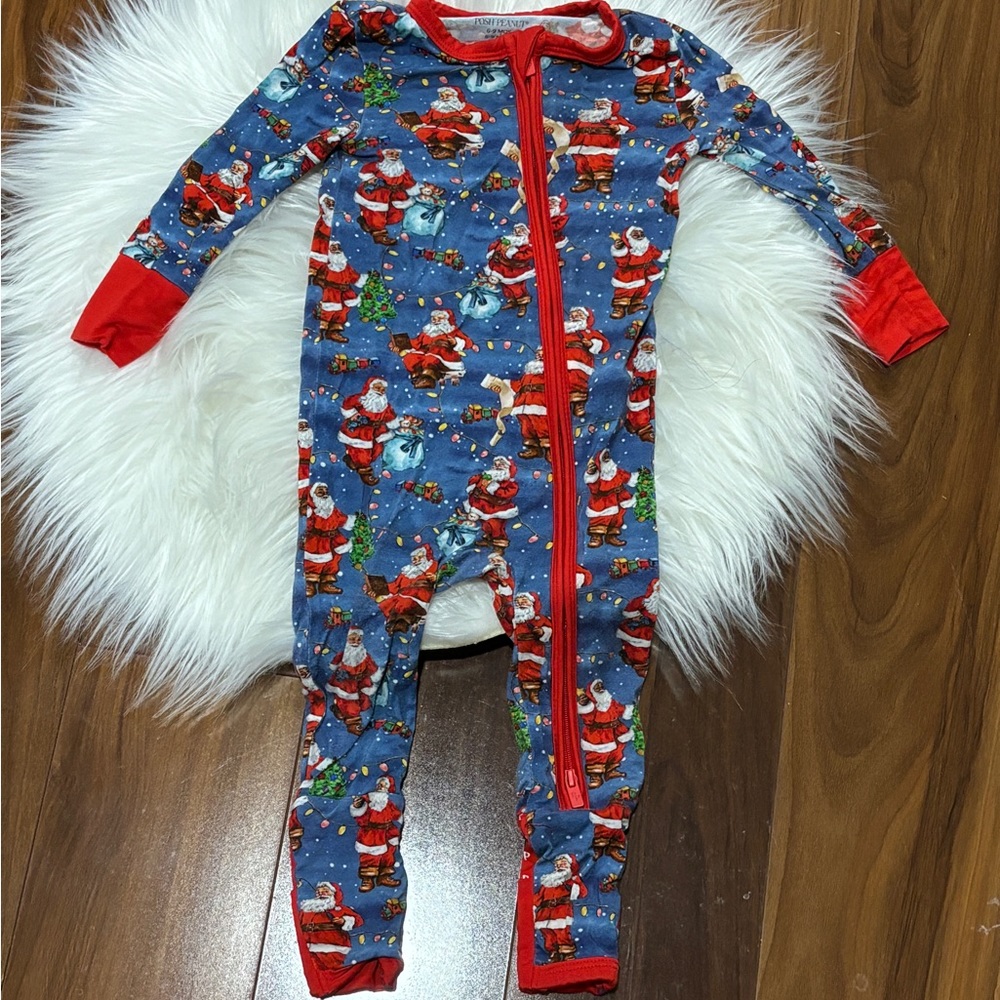 Posh peanut Santa 6-9 months convertable footie paiamas